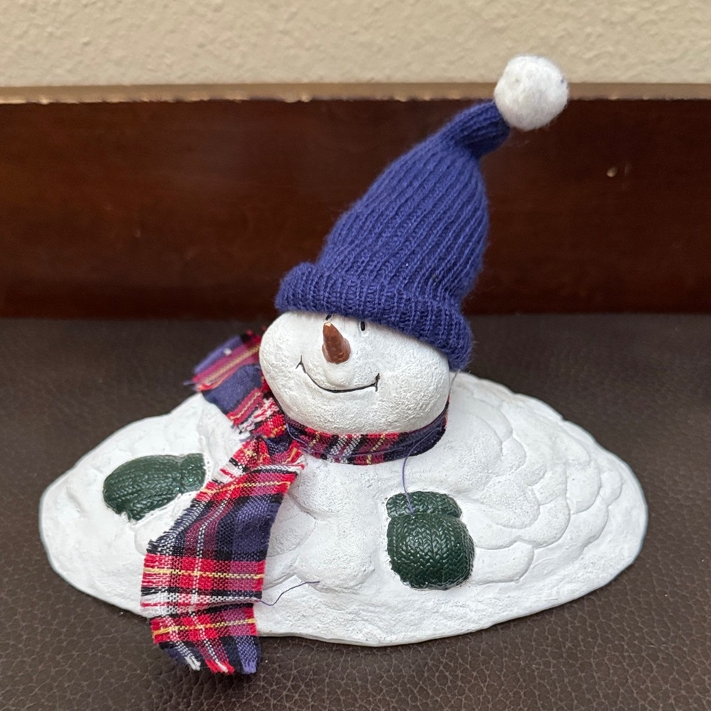 NWT Melting Snowman Decoration w/Plaid Scarf & Blue Hat